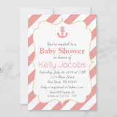 サンゴと金ゴールド航海のベイビーシャワー招待状 招待状 (正面)