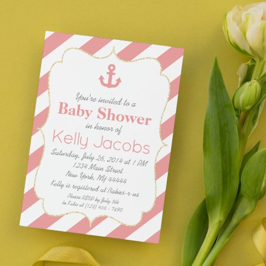 サンゴと金ゴールド航海のベイビーシャワー招待状 招待状