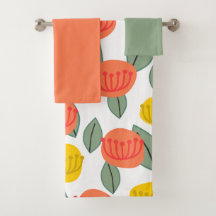 サンゴと金ゴールド花風呂タオルセット