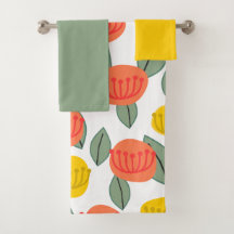 サンゴと金ゴールド花風呂タオルセット