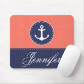 サンゴと青のいかりデザインカスタマイズ可能な名前 マウスパッド (マウス)