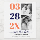 サンゴと青2枚の写真Save the Date ワインラベル (シングルラベル)