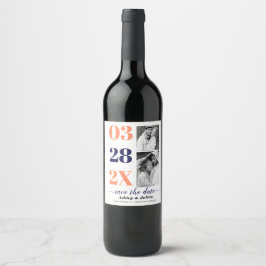 サンゴと青2枚の写真Save the Date ワインラベル