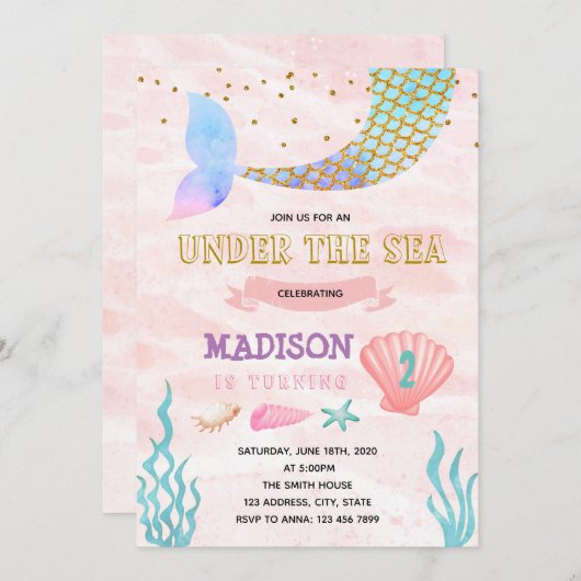 サンゴと魔法の王国へようこそ！お姫様の誕生日パーティーのご招待です 招待状 (正面/裏面)