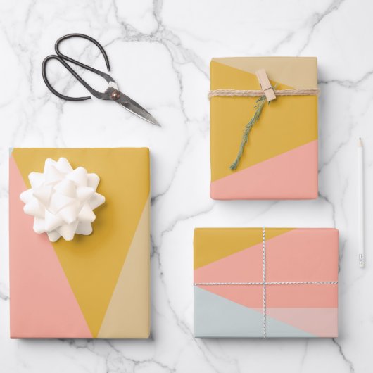 サンゴと黄色の幾何モダン学色ブロック  ラッピングペーパーシート (正面)