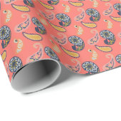 サンゴと黄色ペイズリー ラッピングペーパー (ロールコーナー)