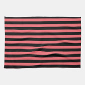 サンゴと黒のキャンディストライプー キッチンタオル (横)