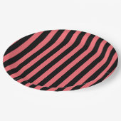 サンゴと黒のキャンディストライプー ペーパープレート (アングル)