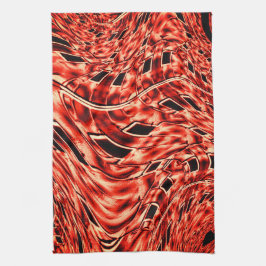 サンゴに赤い色に映し出された曲がった正方形 キッチンタオル