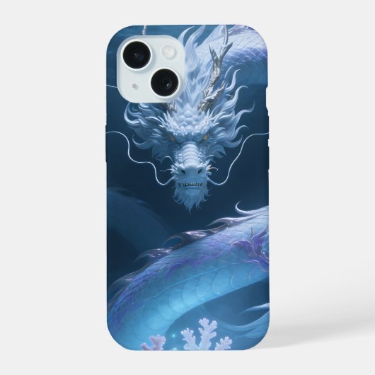 サンゴのあるチャイニーズウォータードラゴンアートのファンタジーデザイン iPhone 15ケース (裏面)