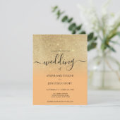 サンゴのようなゴールドのグリッター ブラック スクリプト オンブレ 結婚式 招待状 (スタンド正面)