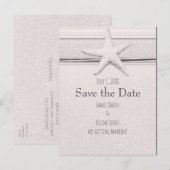 サンゴのクラシック ホワイト ビーチ ウェディング セーブ・ザ・デート 案内ポストカード (正面/裏面)