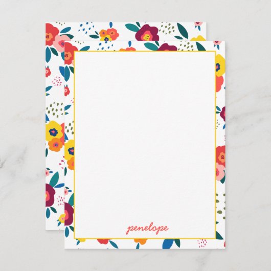 サンゴのケシ花柄パーソナライズされた ノートカード (正面/裏面)