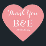 サンゴのハート形の結婚式の引き出物感謝していあなたシール ハートシール<br><div class="desc">サンゴのハートの形の結婚式の引き出物感謝していは、あなたがシール。コーラルピンクと白またカスタムは背景色。スクリプトエレガントタイポグラフィ。ロマンチックな封筒用シール/シーラーとして、またはモノグラムの結婚式の引き出物のゲスト用の感謝していラベルとして使用。かわいい愛のシンボルの形スタイリッシュ文字。婚約パーティ、記念日など他の大事な行事にも便利</div>