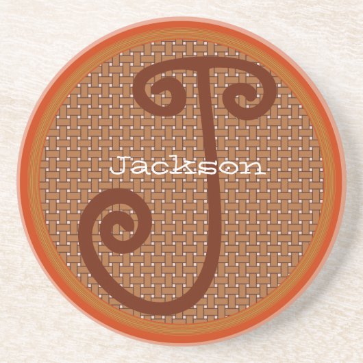 サンゴのバスケット織りモノグラム結婚のコースター コースター (正面)