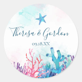 サンゴのヒトデビーチ結婚式シール ラウンドシール