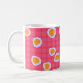 サンゴのピンク色の背景におもしろいのシ市松模様にット コーヒーマグカップ (左)