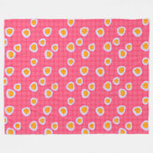 サンゴのピンク色の背景におもしろいのシ市松模様にット フリースブランケット (正面(横))