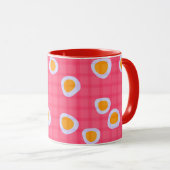 サンゴのピンク色の背景におもしろいのシ市松模様にット マグカップ (正面右)