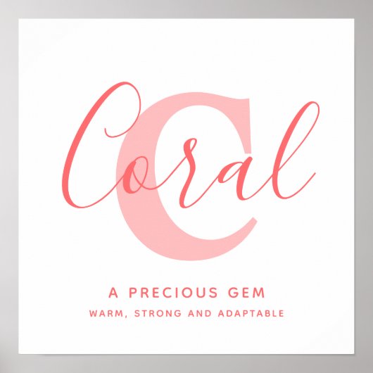 サンゴの名称オレンジピンクの文字 パーソナライズされた ポスター (正面)