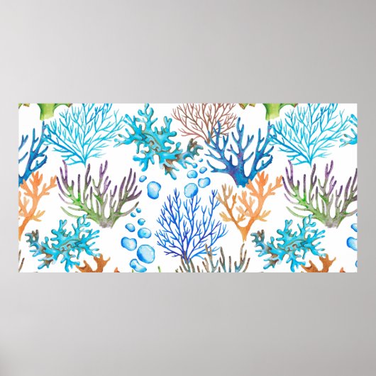 サンゴの手描き水の色の海パターン。ウント ポスター (正面)