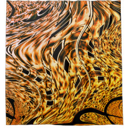 サンゴの明るい色合いを含むツイストされたフラクタル シャワーカーテン