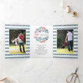 サンゴの果実とストライプクリスマスフォトコラージュ 三つ折りクリスマスカード (内部)