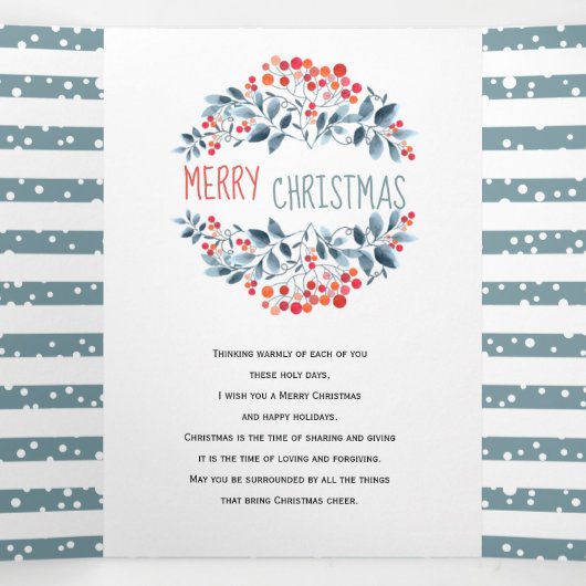 サンゴの果実とストライプクリスマスフォトコラージュ 三つ折りクリスマスカード (内部中)