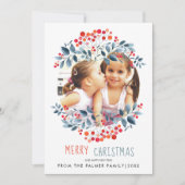 サンゴの果実、ほこりっぽい青葉色のクリスマスフォトH シーズンカード (正面)