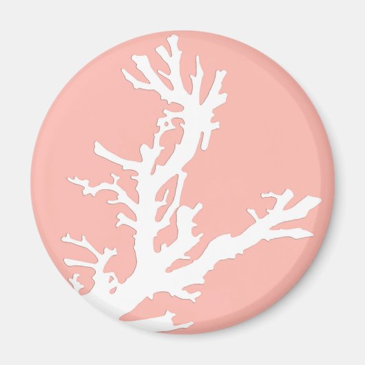 サンゴの枝 – 白on coral pink マグネット (正面)