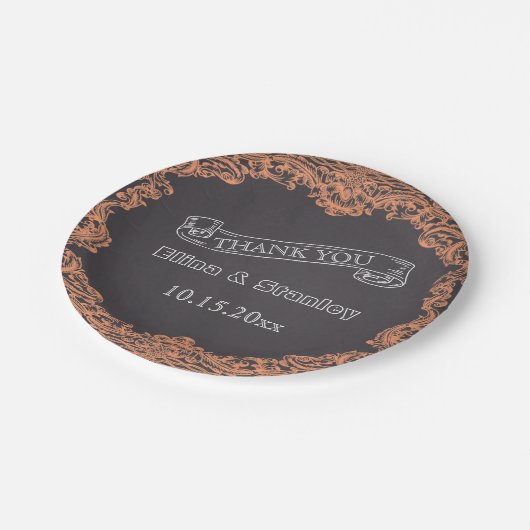 サンゴの枠と黒板結婚の感謝 ペーパープレート (アングル)