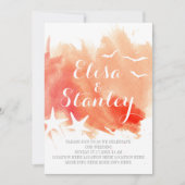 サンゴの水のカラスプラッシュ、ヒトデビーチ結婚式 招待状 (正面)