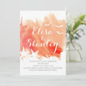 サンゴの水のカラスプラッシュ、ヒトデビーチ結婚式 招待状 (スタンド正面)