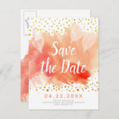 サンゴの水の色と葉結婚式日付を保存 案内ポストカード (正面/裏面)