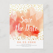 サンゴの水の色と葉結婚式日付を保存 案内ポストカード (正面)