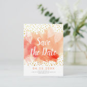 サンゴの水の色と葉結婚式日付を保存 案内ポストカード (スタンド正面)