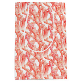 サンゴの水彩画のオレンジと白 ミディアムペーパーバッグ