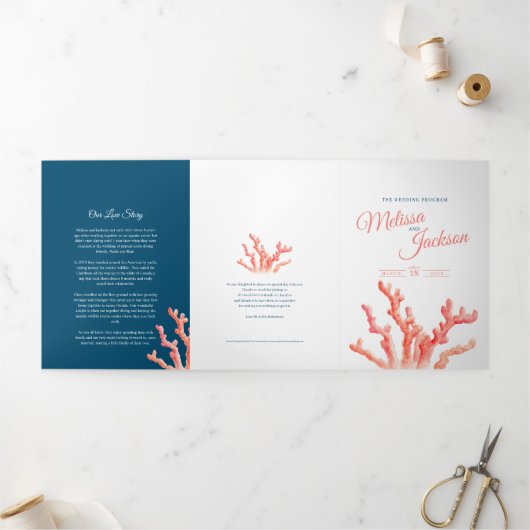 サンゴの水彩画の海洋結婚の 三つ折りプログラム (外部)