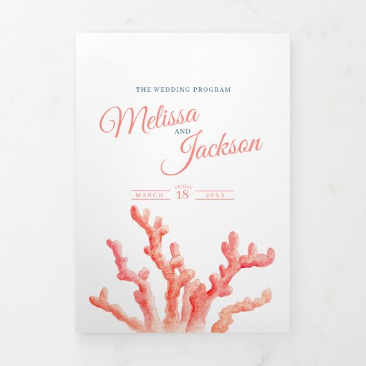 サンゴの水彩画の海洋結婚の 三つ折りプログラム (カバー)