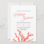 サンゴの水彩画アート 結婚式の写真 招待状 (正面)