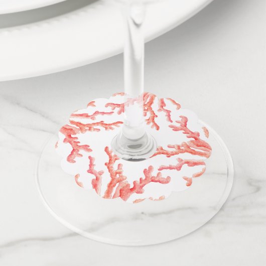 サンゴの水彩画海結婚ズ ワイングラスタグ (クローズアップ)