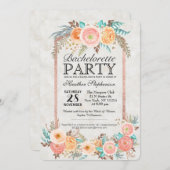 サンゴの水彩花と金ゴールドバチェロレッテ 招待状 (正面/裏面)