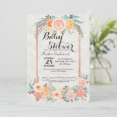 サンゴの水彩花と金ゴールド赤ちゃんシャワー 招待状 (スタンド正面)