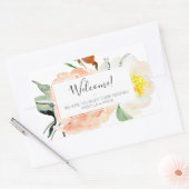 サンゴの水彩花結婚の歓迎バスケット 長方形シール (封筒)