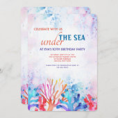 サンゴの水彩誕生日パーティーの招待 招待状 (正面/裏面)