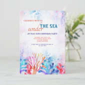 サンゴの水彩誕生日パーティーの招待 招待状 (スタンド正面)