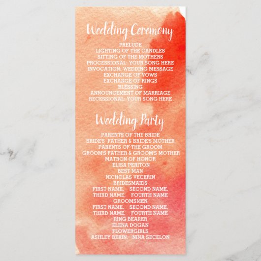 サンゴの水彩、金ゴールド紙吹雪結婚式プログラム プログラム (裏面)