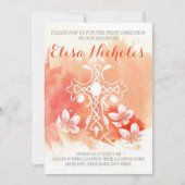 サンゴの水色クロスフローラファーストホーリーコミュニオン 招待状 (正面)