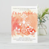 サンゴの水色クロスフローラファーストホーリーコミュニオン 招待状 (スタンド正面)