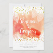 サンゴの水葉色金ゴールド結婚紙吹雪 招待状 (正面)
